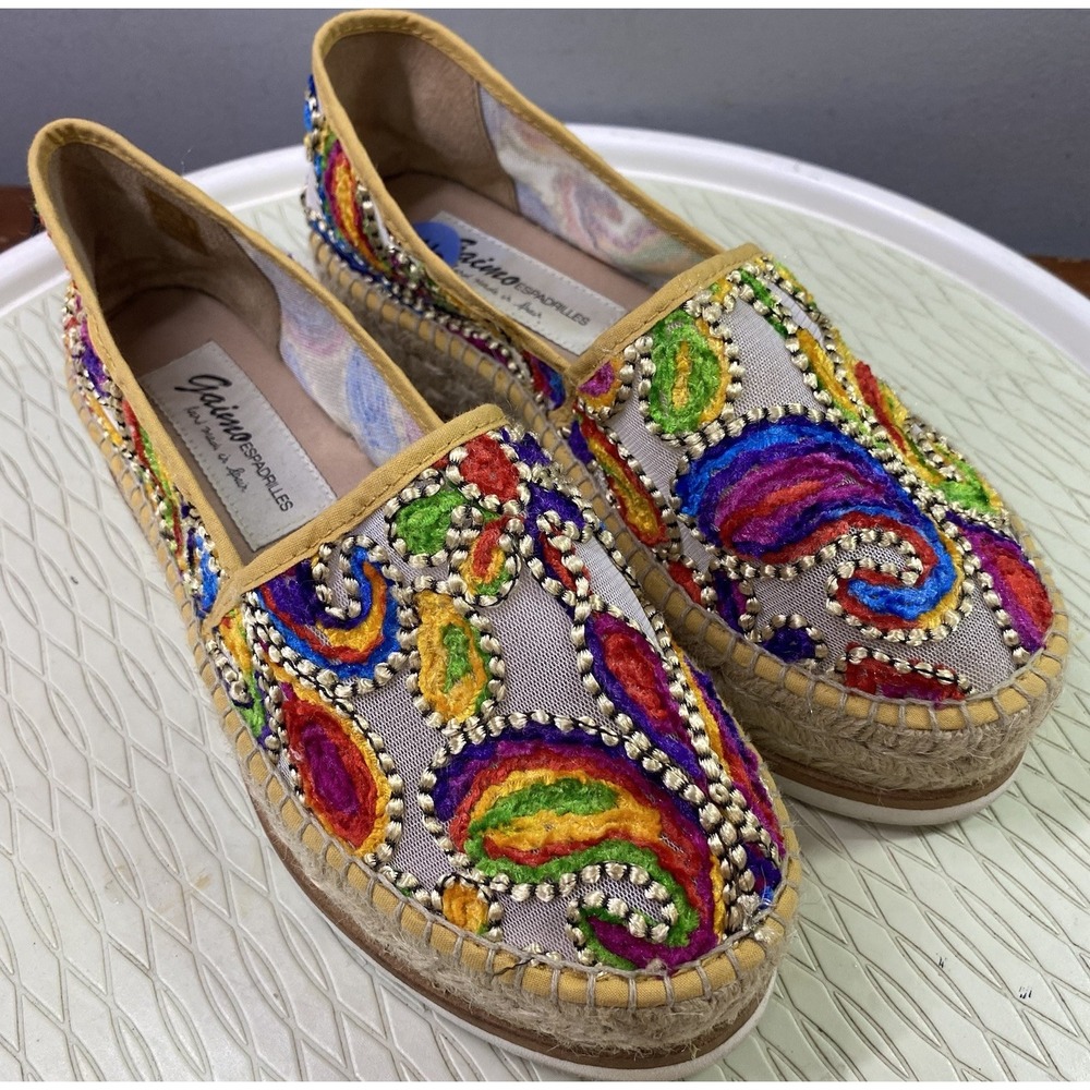Gaimo Womens Espadrilles Shoes Embroidered Embellished Wedges Handmade Sz. 7.5